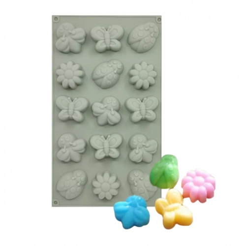 SZILIKON FORMA - 15 KATICA, LEPKE, VIRÁG