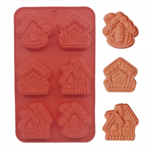 KARÁCSONYI SZILIKON FORMA - 6 MÉZESKALÁCS HÁZIKÓ