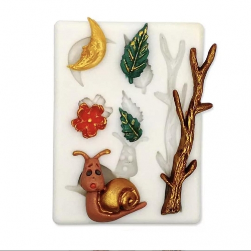 SZILIKON FONDANT MINTÁZÓ - HOLD, CSIGA, FAÁG